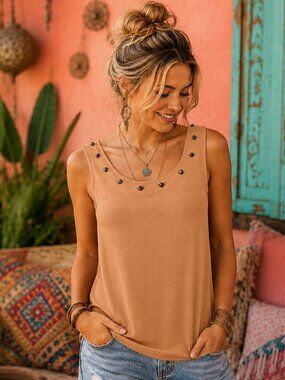 Charlotte Russe Studded Y2K Tank Top Coachella Boho Rocker Chic Size L